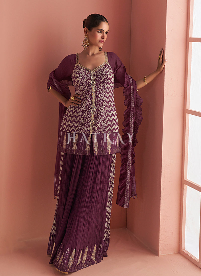 Buy Wine Purple Sharara Suit At Hatkay