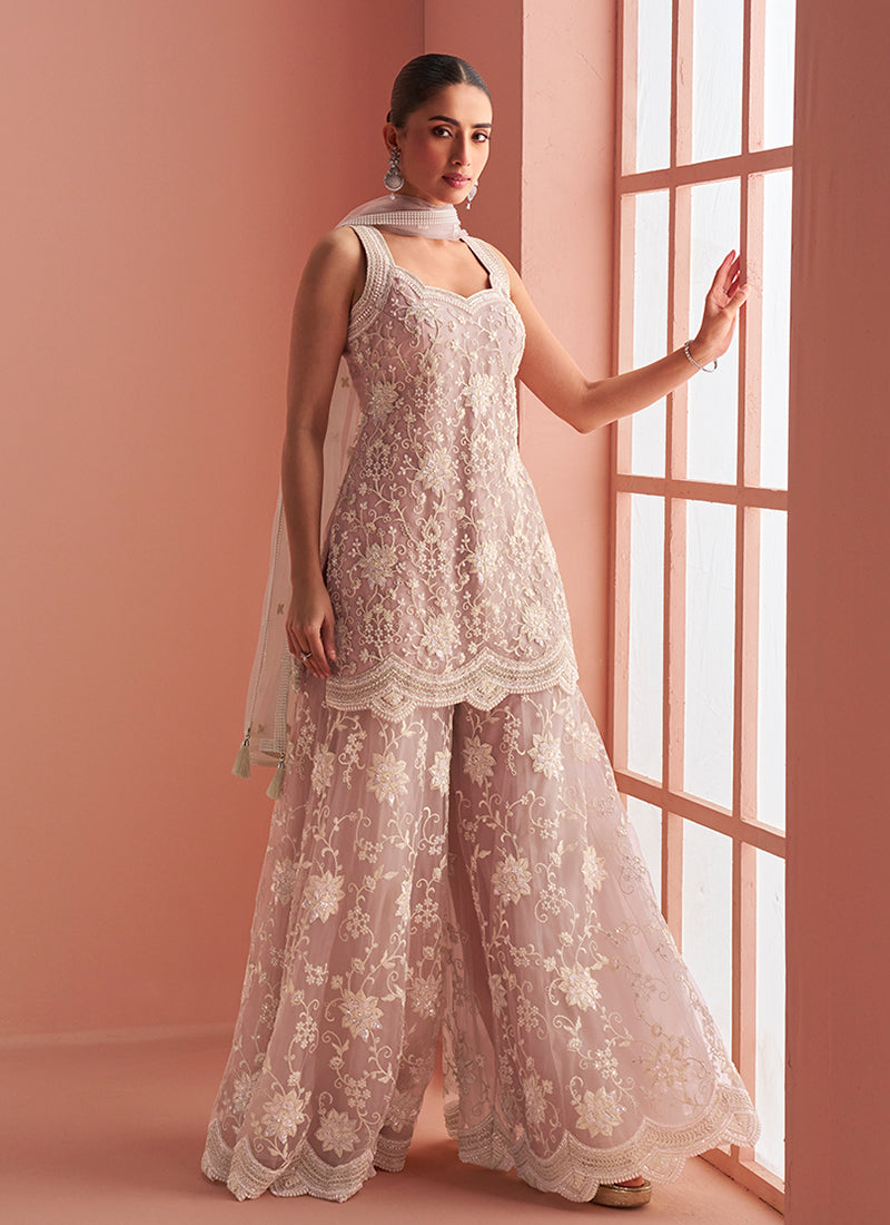 Baby Pink Party Wear Sharara Suit