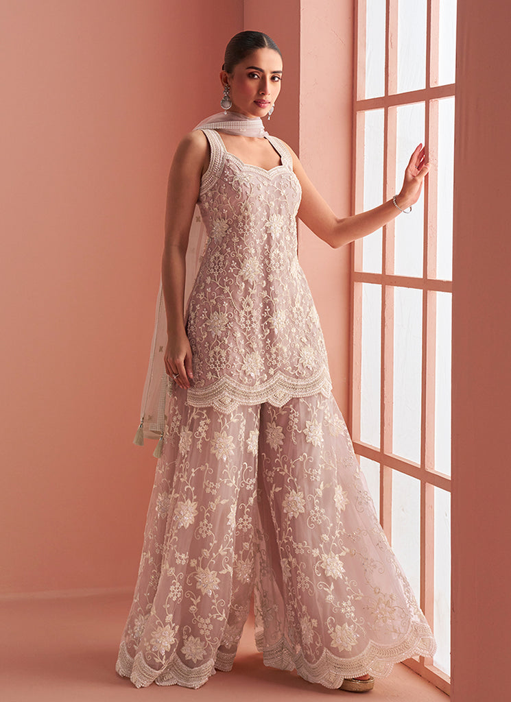 Baby Pink Party Wear Sharara Suit