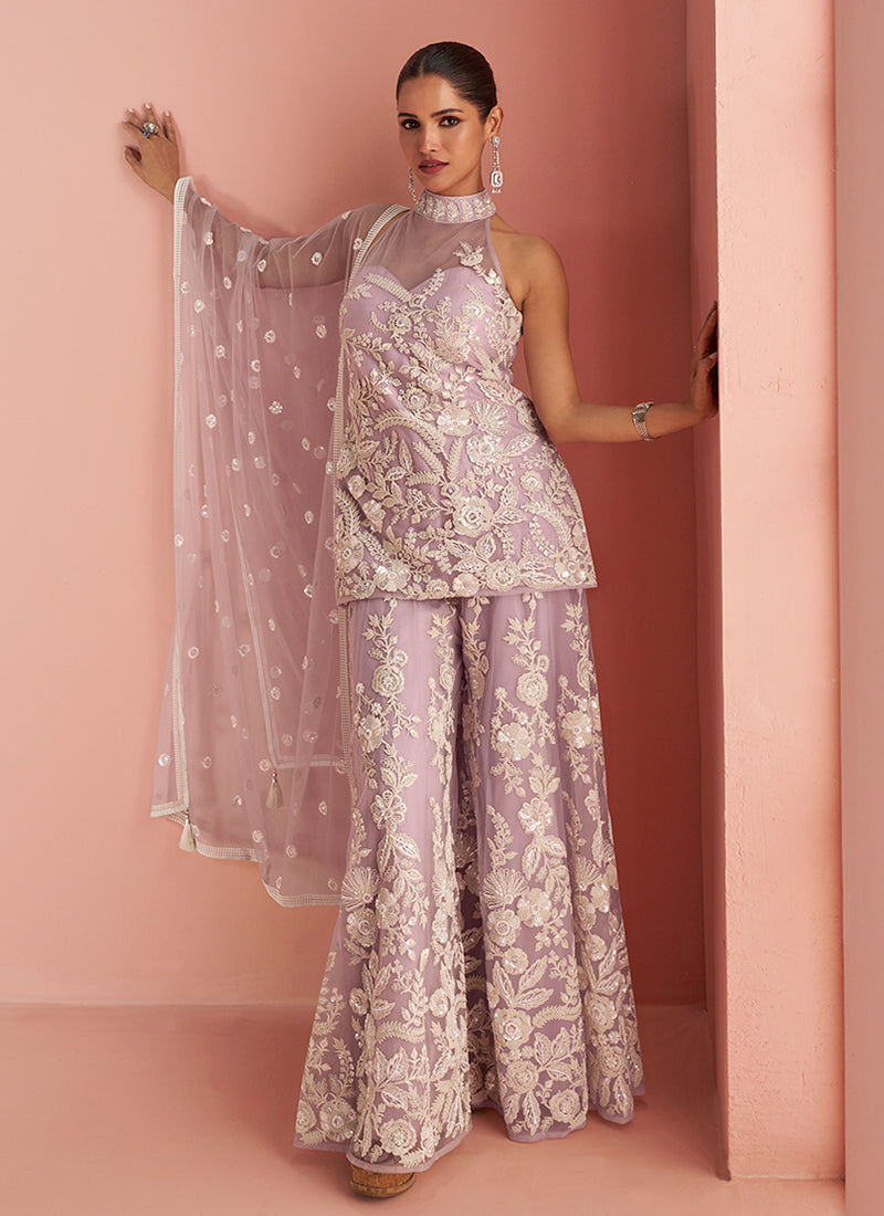 Mauve Purple Party Wear Sharara Suit