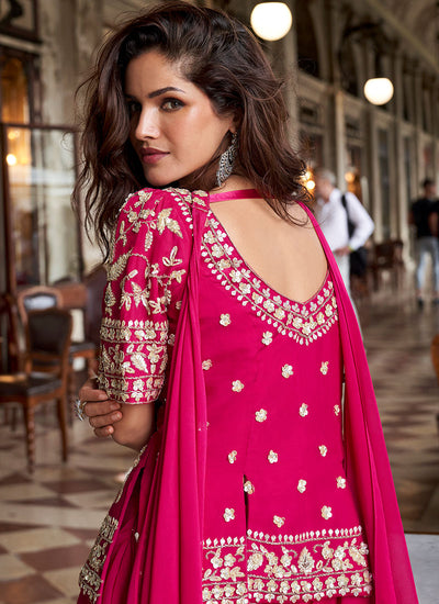 Magenta Sequins Embroidery Sharara Style Suit