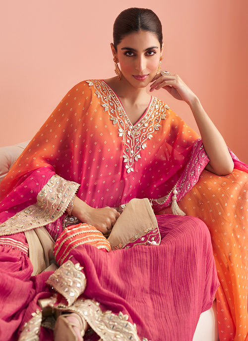 Shop Pink And Orange Sharara Suit Online In USA