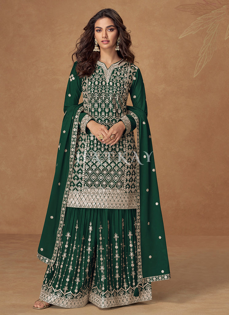 Dark Green Sharara Suit | Mehendi Outfit Australia Dark Green Sharara Suit | Mehendi Outfit Australia