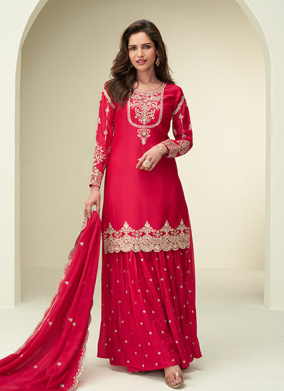 Shop Crimson Red Silk Sharara Suit