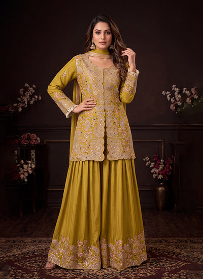 Yellow Embroidered Festive Sharara Suit