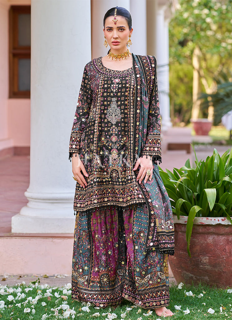 Burgundy Multicolored Embroidery Anarkali Palazzo Suit