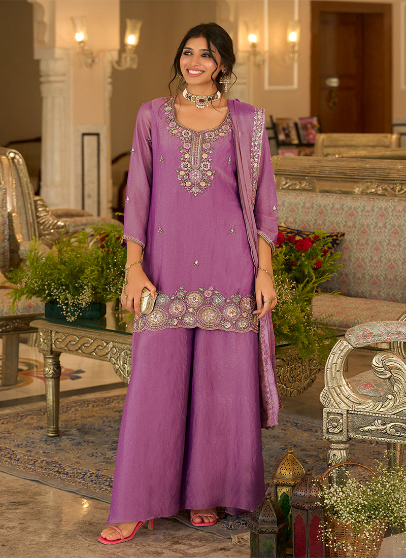 Buy Pink Silk Sharara Suit Online
