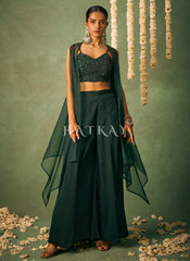 Dark Green Cape Style Sharara Suit
