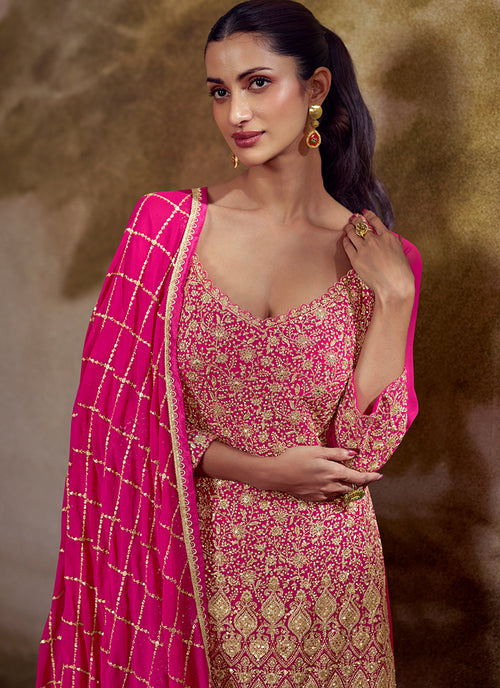 Shop Magenta And Orange Zari Sharara Suit In Australia