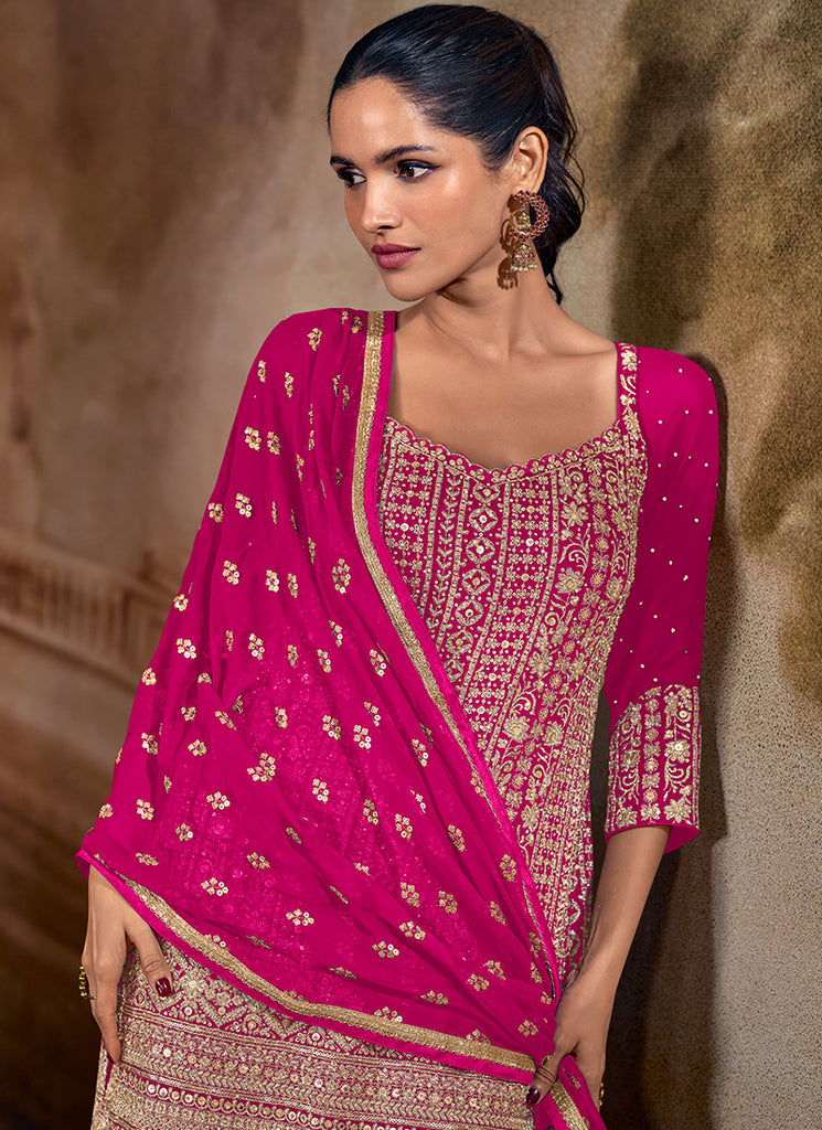 Buy Pink And Purple Traditional Sharara Suit In USA
