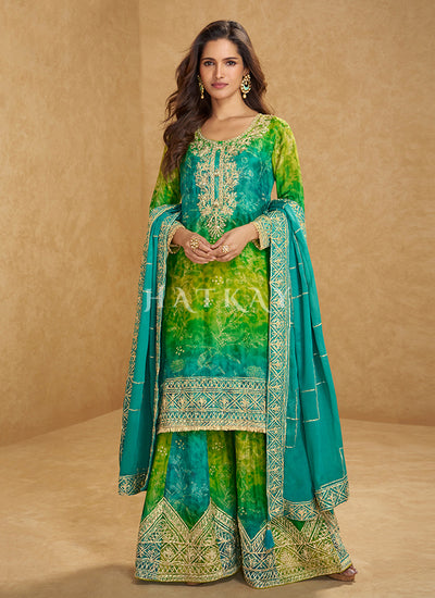 Turquoise Green Sharara Suit