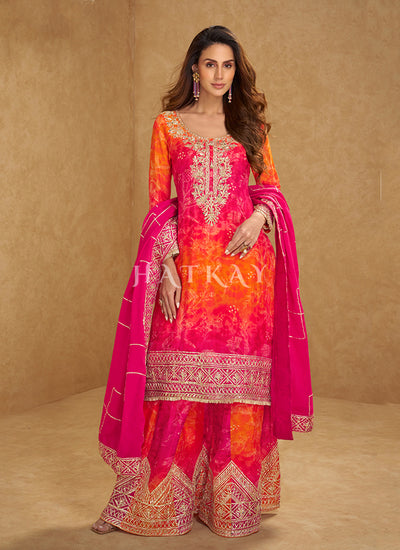 Magenta Orange Sharara Suit