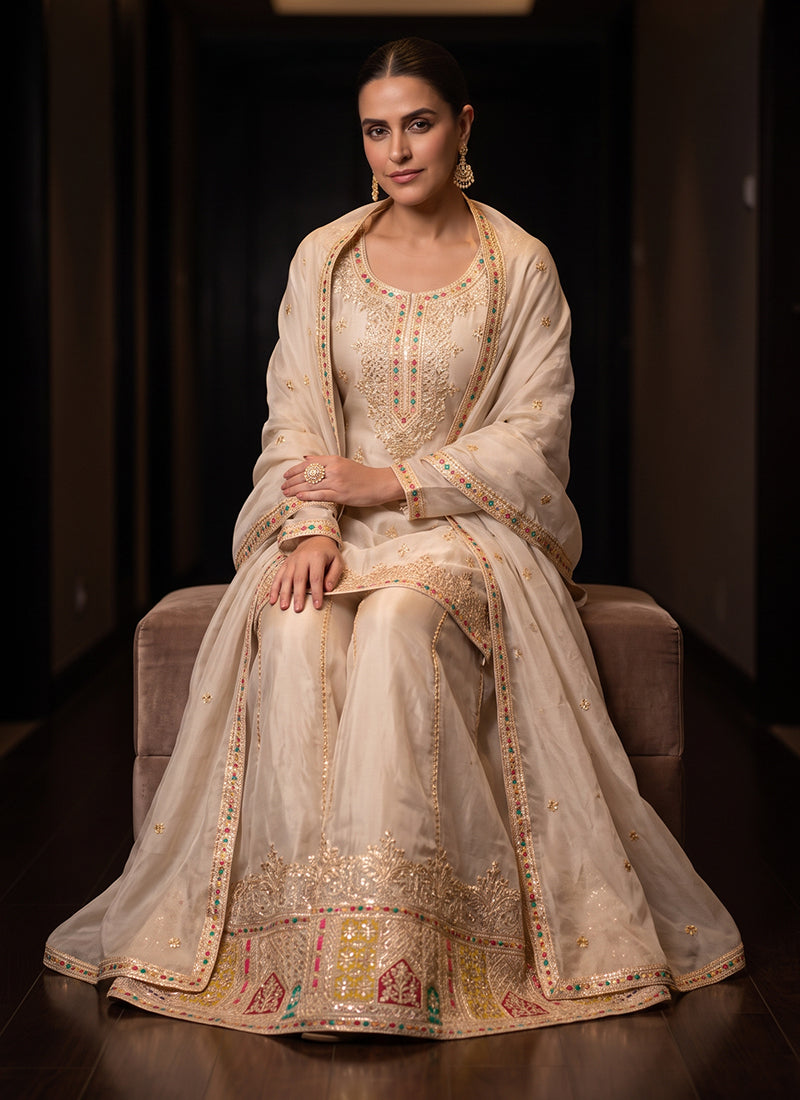 Ivory Beige Traditional Ethnic Wear Sharara Suit featuring In UK
