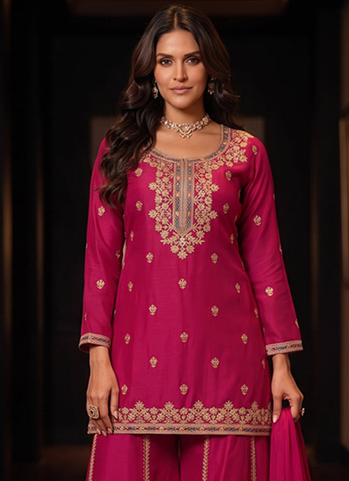 Designer Pink embroidered sharara suit