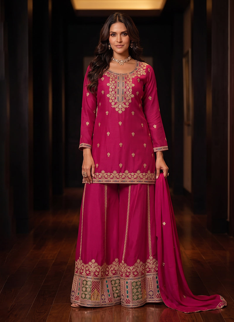 Pink Traditional Embroidered Sharara Suit