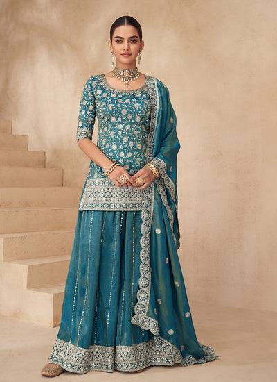 Shop Turquoise Blue Sharara Suit
