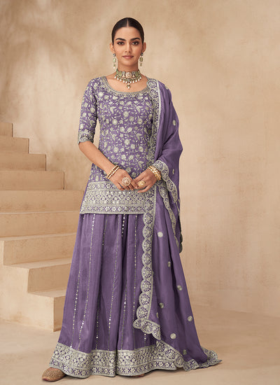 Shop Mauve Purple Designer Sharara Suit