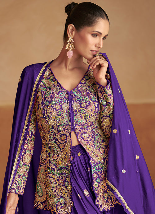 Buy Violet Jacket Style Sharara Suit In Canada