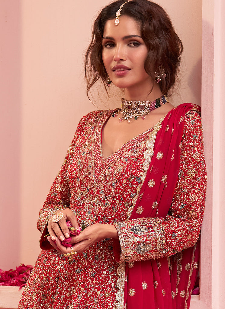 Shop Red Anarkali Sharara Suit In Australia