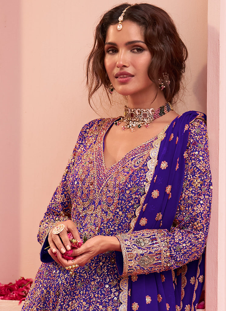 Buy Violet Anarkali Sharara Suit In Canada