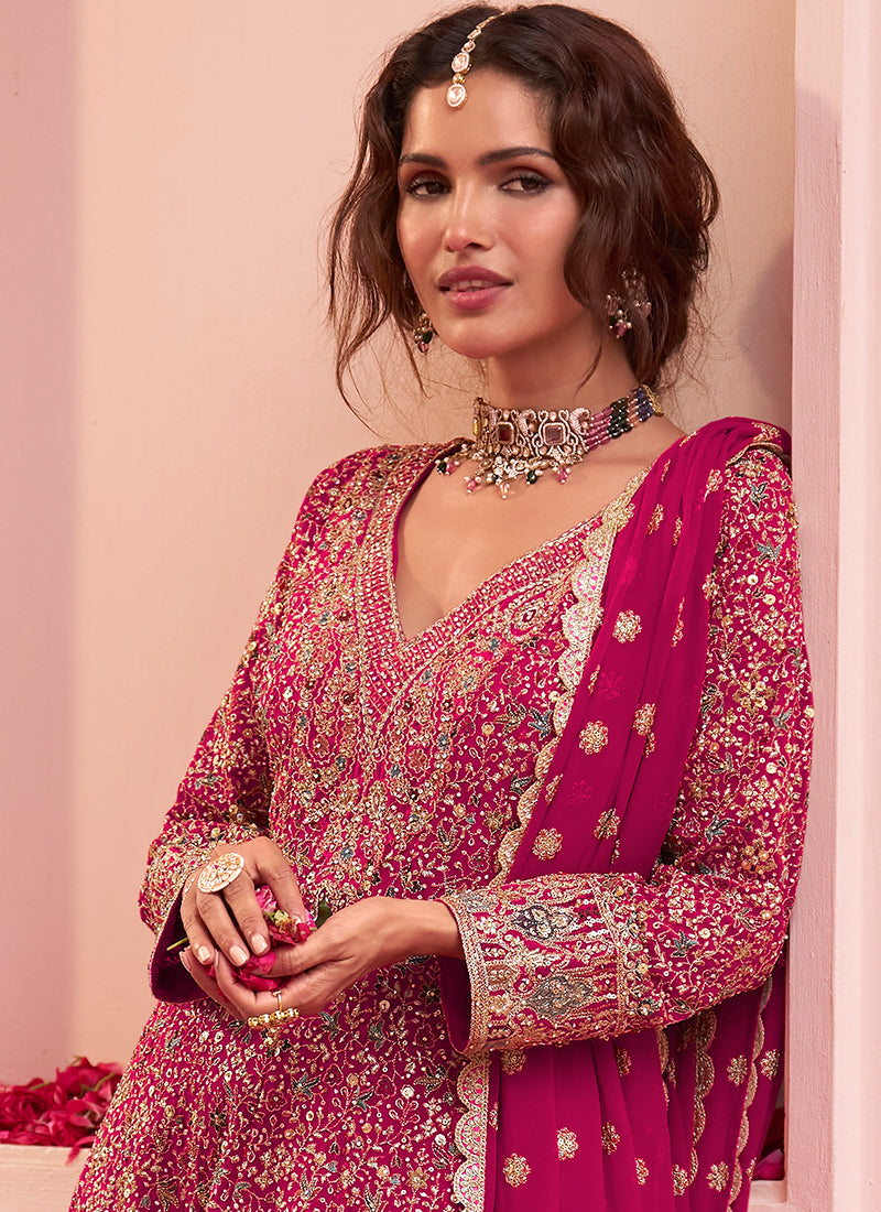 Shop Magenta Anarkali Sharara Suit In UK