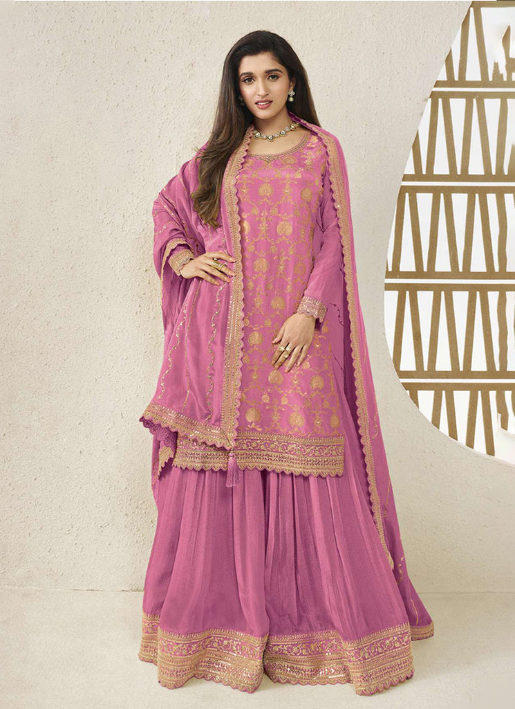 Pink Embroidered Sharara Style Suit