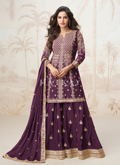 Deep Purple Sharara Style Suit
