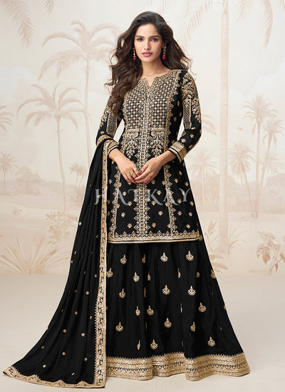 Black Silk Sharara Style Suit