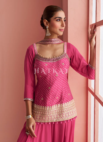 Rani Pink Embroidered Designer Sharara Suit
