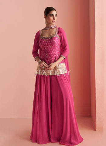 Rani Pink Embroidered Designer Sharara Suit