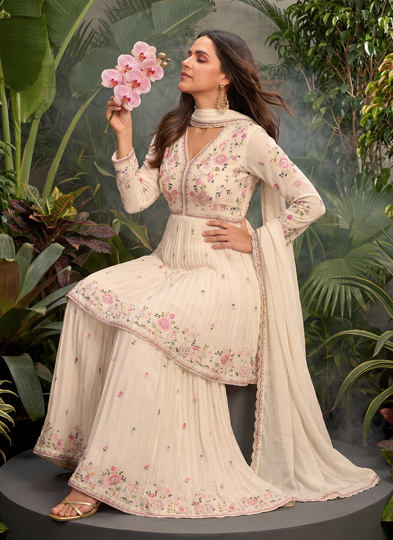 Buy Cream Sharara Suit In USA