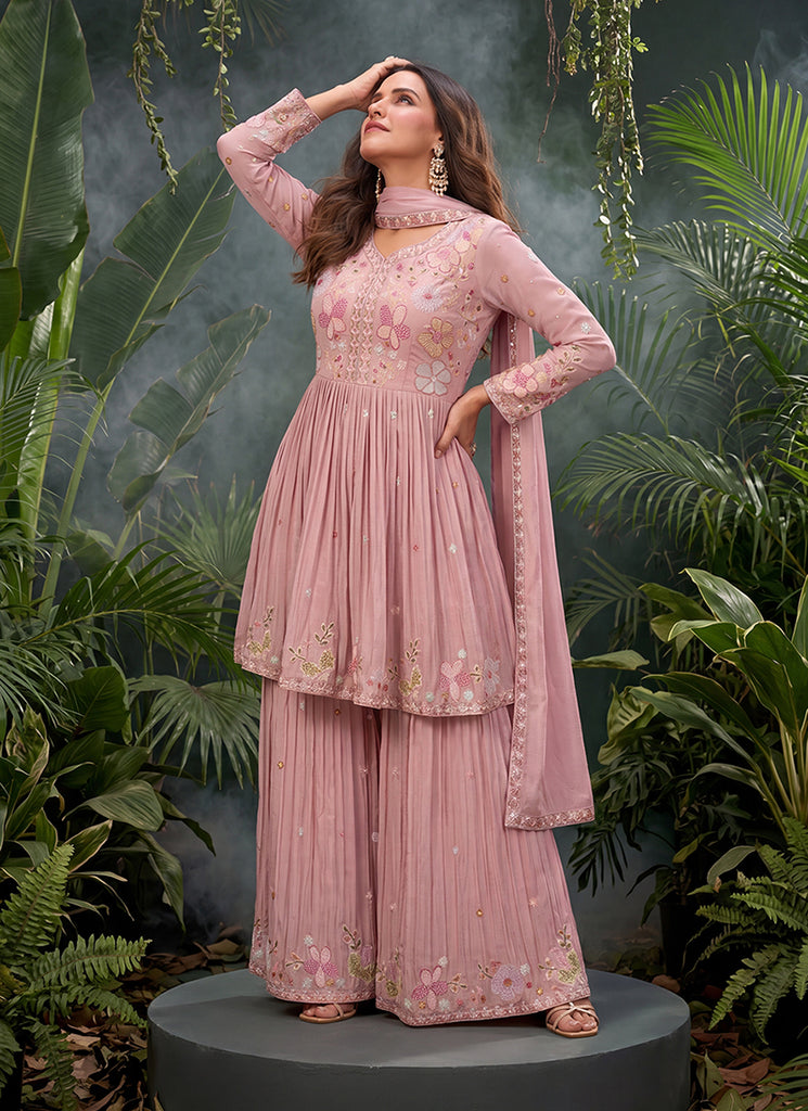 Blush Pink Floral Embroidery Sharara Suit