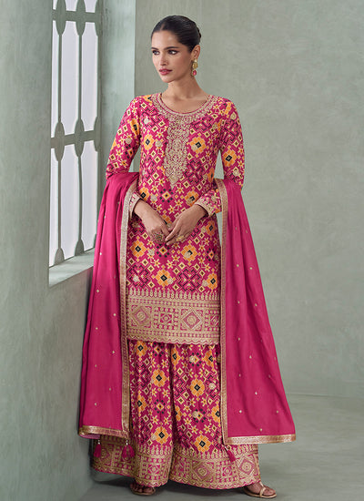 Shop Pink Multicolored Bandhani Print Sharara Suit