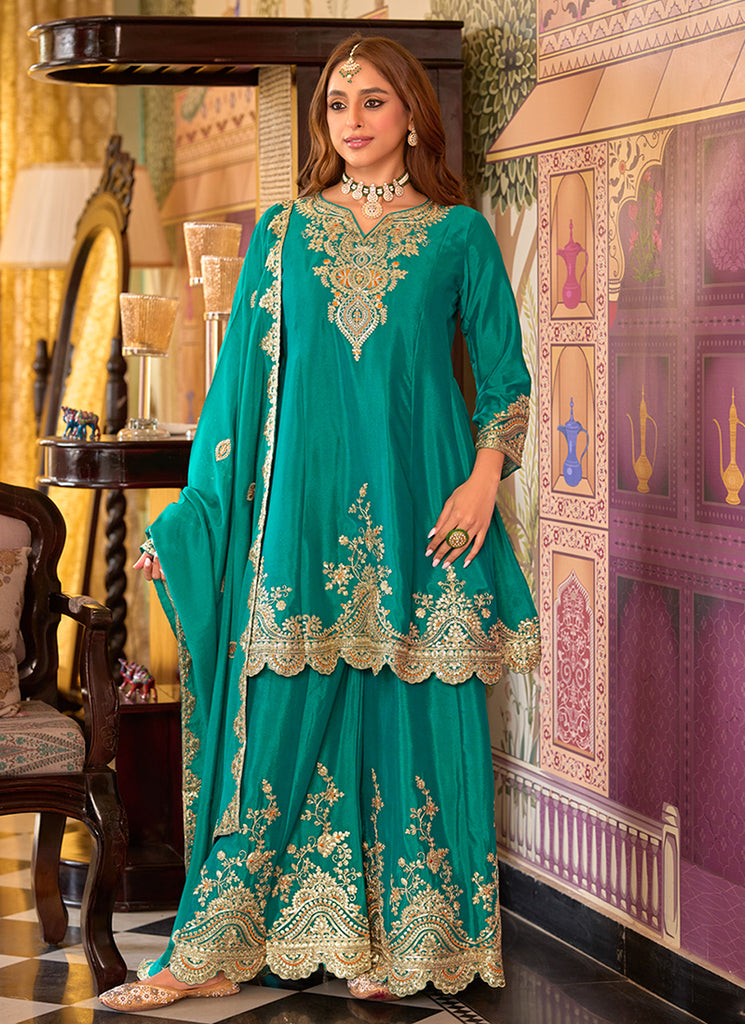 Shop Turqoise Sharara Suit | Hatkay
