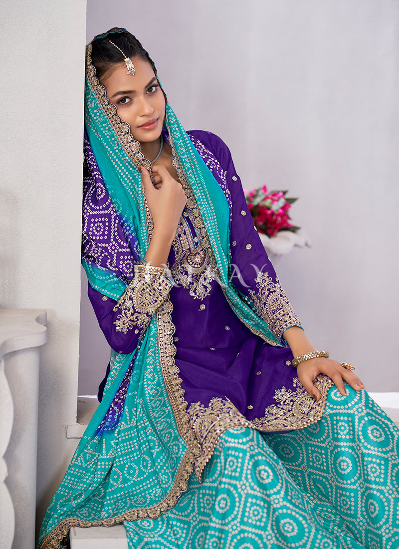 Buy Purple And Blue Designer Sharara Suit