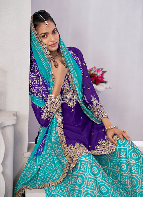 Buy Purple And Blue Designer Sharara Suit