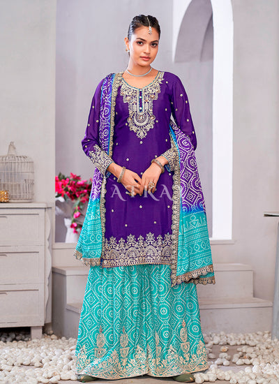 Shop Purple And Blue Sharara Suit