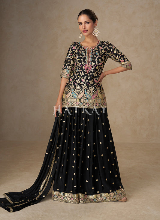 Black Peplum Sharara Suit