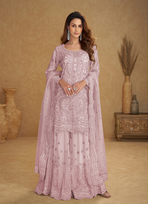 Lilac Purple Designer Embroidered Sharara Suit