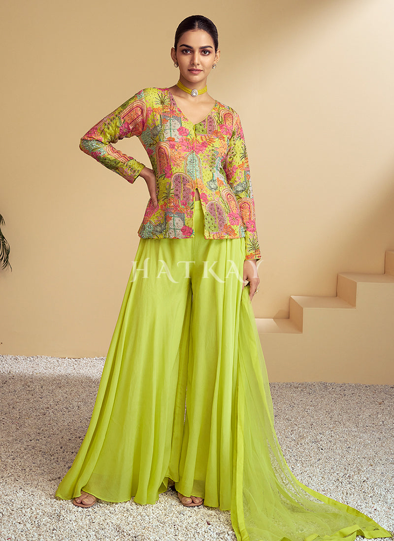Lime Green Designer Sharara Suit