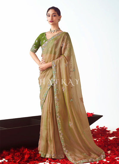 Golden Yellow And Green Saree 
