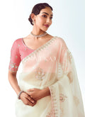 Buy Traditional Off White And Coral Saree In Cnada