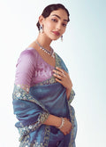Buy Traditional Royal Blue And Purple Saree In Canada