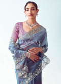 Buy Elegant Purple And Blue Saree Online at Hatkay