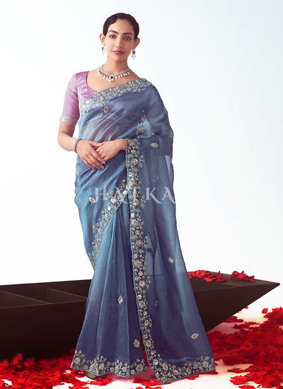 Royal Blue And Purple Saree