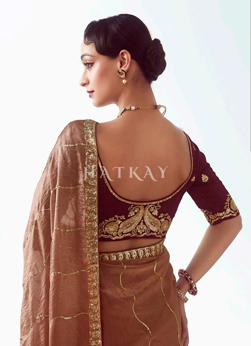 Buy Elegant Rust Brown Saree In USA