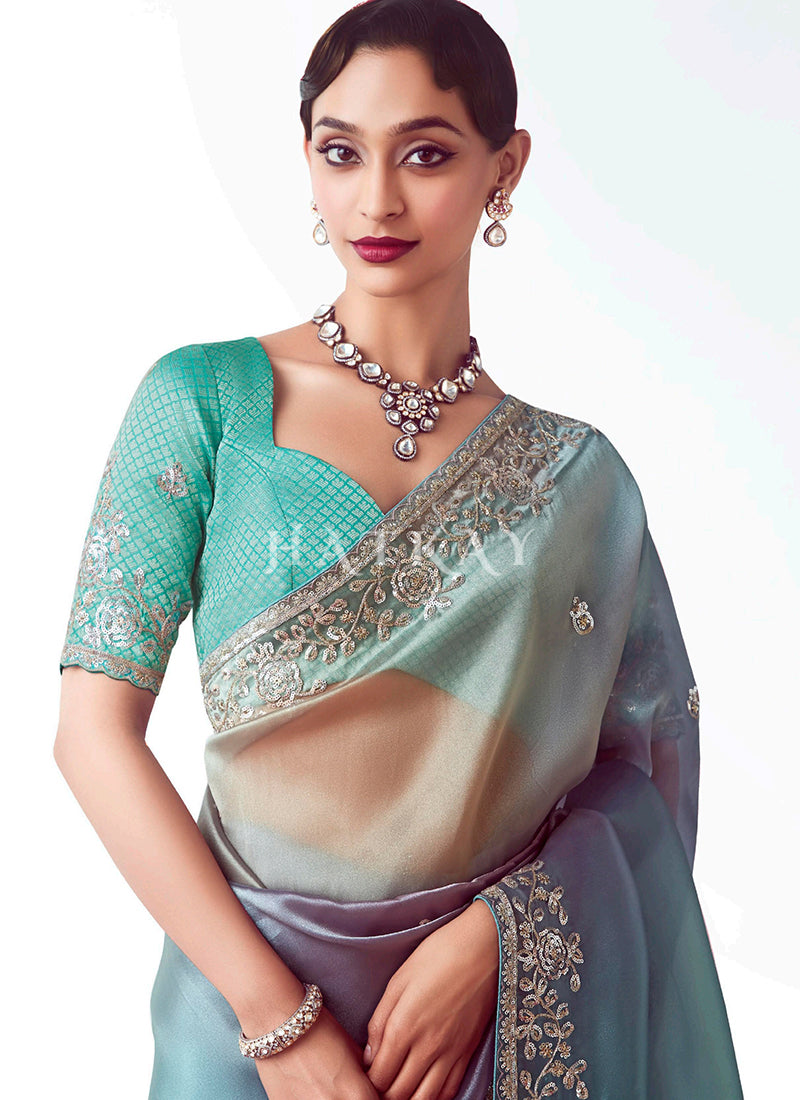 Buy Blue Lilac Ombré Saree In Canada