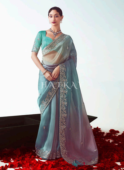 Blue Lilac Ombré Saree