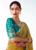 By Yellow And Teal Silk Saree In UK
