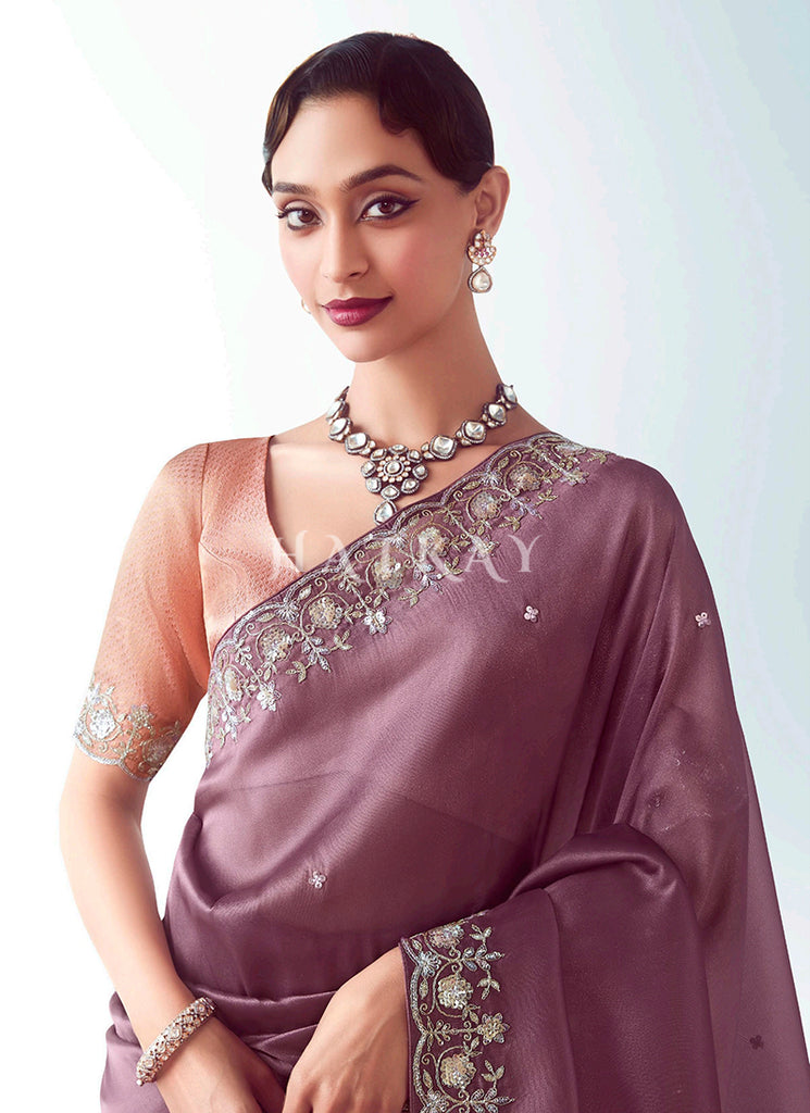 Buy Purple And Peach Saree In USA